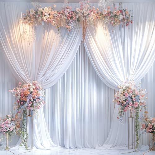 40ft x 10ft Wrinkle Free White Wedding Backdrop Curtains for Party Bridal Shower Reception Decorations White Fabric Curtain Backdrops Drapes for Photography Baby Shower Birthday Background by Tao-GePartyDecorations