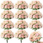 Tigeen 24 Bundles Artificial Flowers Bouquet Silk Peonies, Pink by Tigeen