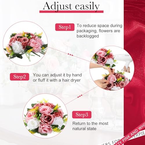 Hotop 24 Pcs Silk Rose Flower Balls,Dusty Pink, Pink, White - Image 5