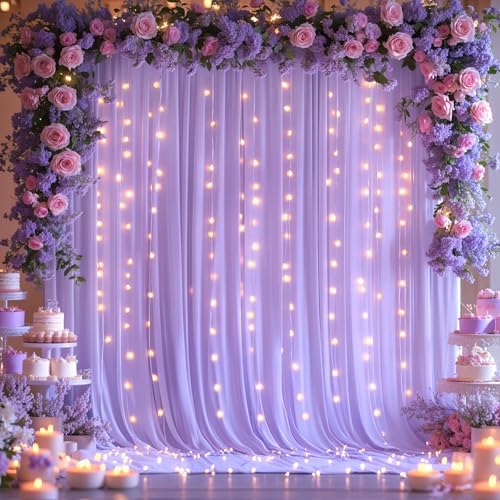 30x10ft Lavender Backdrop Curtains with Lights Photo Drapes Wrinkle Free Fabric Backdrop Curtain for Wedding Birthday Party Baby Shower Bridal Shower Home Party Background Decorations - Image 2