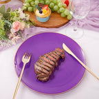 PULOTE 100PCS Purple Plastic Plates - Purple and Gold Disposable Include 50 Each (10.25 Inch Dinner & 7.5 Inch Dessert) Plates, Ideal for Party - Image 4