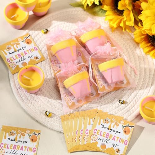 Conelist 24 Sets Bee Themed Candle Set for Baby Shower Party Favors Cute Honey Jar Candle with Thank You Tags Organza Bags Baby Shower Gifts for Guest Gender Reveal Party Decoration Gifts (Pink) - Image 4