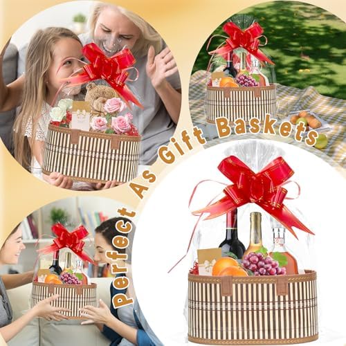 Mapaim Handwoven Bamboo Gift Baskets Empty - 4 Set Wicker Baskets with Handles, Gift Basket Kit for Baby Shower, Wedding & Holiday Gifts, Large & Reusable (Oval) - Image 4