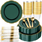 Hioasis 175 Pcs Green Gold Plastic Plates Wedding & Party by Hioasis