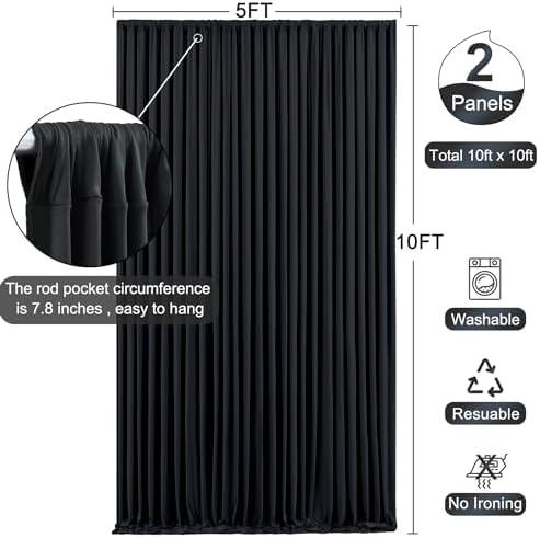 10ft x 10ft Black Backdrop Curtain for Parties Black Wrinkle Free Backdrop Drapes Panels for Birthday Party Wedding Photo Photography Polyester Fabric Background Decoration - Image 6