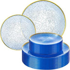 Liacere 60Pcs Blue Plastic Plates - Blue Disposable Plates With Gold Rim, Heavy-duty Gold Plates,Water ripples Party Plates Include 30 Dessert-Platos,30 Dinner-Platos for Party ＆ Wedding & Summer by Liacere