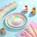 Iridescent Pastel Rainbow Party Decorations Serve 100, Holographic Pastel Paper Plates and Napkins, Disposable Iridescent Rainbow Party Plates Cups Napkins for Girls Birthday Wedding Baby Shower Party - Image 3