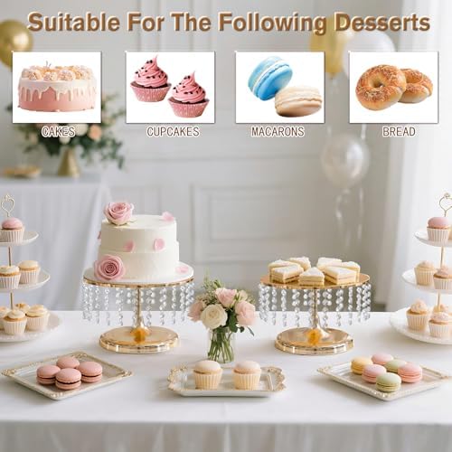 Gold 11.8 Inch Crystal Cake Stand Dessert Display Set of 2 - Image 6