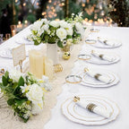 Liacere 350PCS Gold Plastic Plates-Disposable White and Gold Plates 50guest Baroque Plastic Dinnerware include 100Plates, 50Pack Pre Rolled Napkins with Silverware 50Cups for Wedding & Party - Image 4