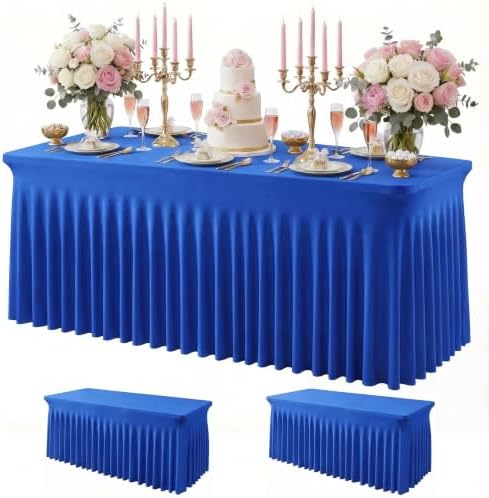 2Pack Blue Spandex Tablecloth for 6FT Rectangle Tables,Table Skirt by Baoszty