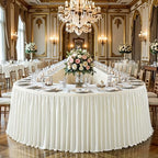 17ft Length Satin Ivory Table Skirt Rectangle Tables, Wrinkle Resistant Ruffle Table Skirting Glitter Teacher Desk Cover Skirt for Dorm Office Birthday Party Wedding Buffet Displays Trade Shows - Image 2