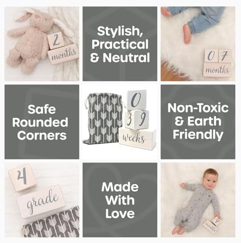 Pondering Pine Baby Milestone Blocks - Natural White Stain Pine Wood with Weeks Months Years Grade - Milestones Age Block Set with Bag, Newborn Weekly Monthly First Year Picture Props, Earth Friendly - Image 5