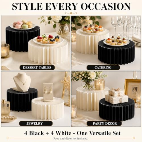 8Pack Buffet Risers, Display Stands Foldable Food Risers for Buffet, Cake Stands for Party, Dessert Table Display Set for Catering Jewelry Wedding Decor (White, Black) - Image 5