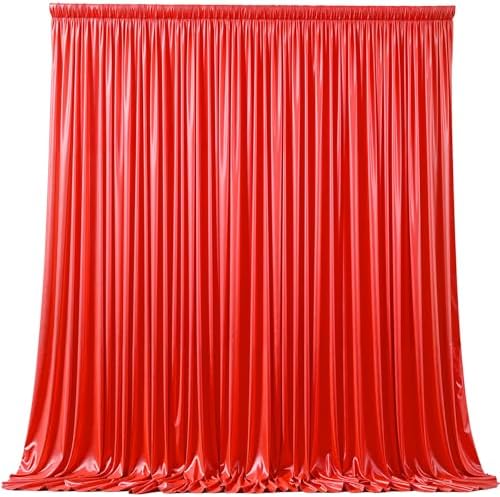 Red Satin Backdrop Curtains 6 Panels - Glitter Photo Drapes for Baby Shower, 30x10FT Shimmer Back Drop Cloth, Wrinkle Free for Birthday Party Prom Holiday Stage Background by WishCare