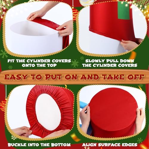 HunnmingRe Set of 5 Spandex Cylinder Stand Covers for Party Christmas Red Cylinder Covers Xmas Party Decorations Dessert Table Display for Christmas Birthday Baby Shower Backdrop - Image 4