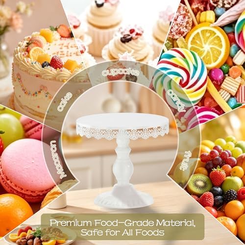3 PCS White Cake Stands (8"&10"&12" Plate), Cupcake Stand with a lace Hollow Border Metal Cake Stand Set for Birthday Party, Wedding, Anniversary, Baby Shower - Image 7