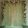 10x10ft Sage Green Tulle Backdrop Curtain with String Lights, Wrinkle-Free Sheer Wedding Backdrop for Birthday Parties, Baby Showers, Bridal Showers, Photo Shoots and Home Decor, Sage Green by Unknown