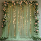 10x10ft Sage Green Tulle Backdrop Curtain with String Lights, Wrinkle-Free Sheer Wedding Backdrop for Birthday Parties, Baby Showers, Bridal Showers, Photo Shoots and Home Decor, Sage Green by Unknown