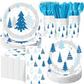 Pickmesh 400 Pcs Winter Party Supplies Blue Silver Paper Plates Serve 50 by Pickmesh