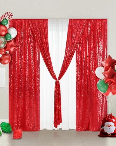 Eternal Beauty Red Sequin Backdrop Curtains, 4 Panels 2x8FT - Image 6