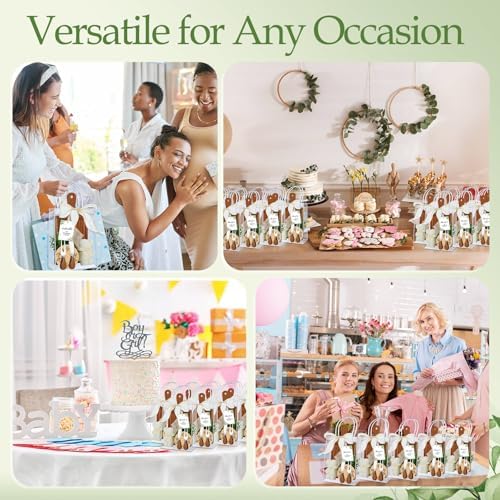 Honeydak 49 Pcs Baby Shower Prizes for Game Players 6 Set Cheese Board Fork Knives Coaster Towel Artificial Potted Plant Thanks Card Gift Bag for Baby Bridal Shower Wedding Favors(Acacia Wood) - Image 6