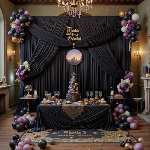 12ft x 10ft Black Backdrop Curtains for Parties, Wrinkle Free 2 Panels Photo Backdrop Drapes Back Drop Cloth for Wedding Birthday Photography Background Decor - Image 2