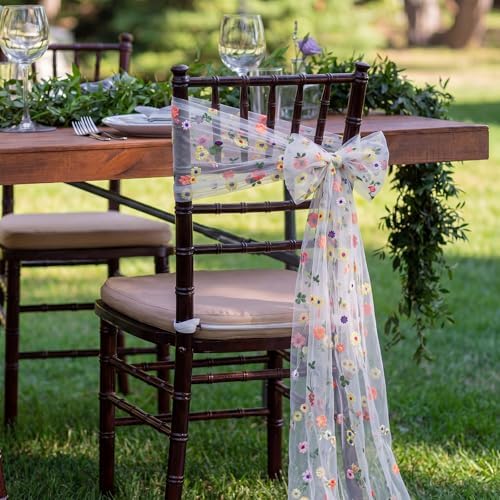 Moukeren 16 Packs Chair Sashes Wedding Decorations 8ft Colorful Floral - Image 3