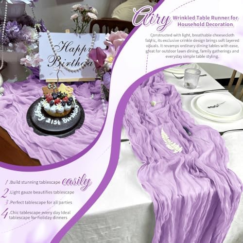 Lavender Boho Cheesecloth Table Runner 12 Pack 17x108 Inch Sheer Gauze - Image 7