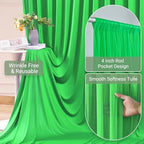 Green Tulle Backdrop Curtain for Parties Wedding,20ft x 10ft Wrinkle Free Curtain Backdrop,2 Layer Drapes for Backdrop,Polyester Back Drop for Bridal Shower Birthday Baby Shower Photography - Image 4