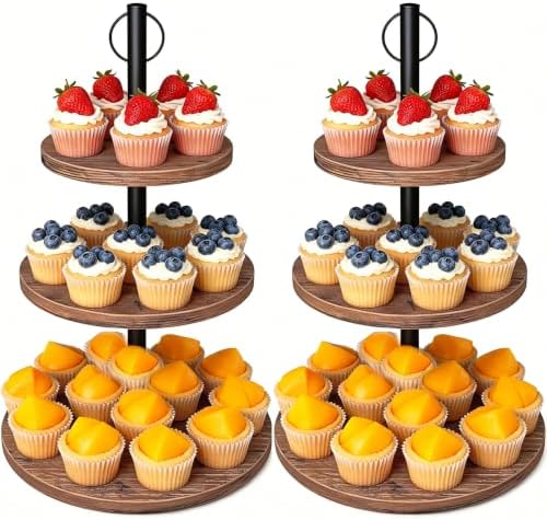 Cupcake Stand, 2 Pack Rustic Wood 3 Tier Cake Stand, Serving Tray by Unknown