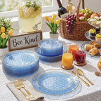 Festiva 60PCS Clear Blue Gold Plastic Plates - Heavy Duty Fancy Disposable Plates With Gold Rim -serve for 30 guests Include Each 30PCS 10.25" & 7.5" Honeycomb Design Plates for Party(Blue) - Image 4