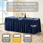 Wish Care Navy Blue Table Clothes for Rectangle Tables 6ft, Wrinkle Resistant Fitted Table Cloth with Pleated Ruffle Skirts for Banquet Wedding Baby Shower Folding Tables - Image 5