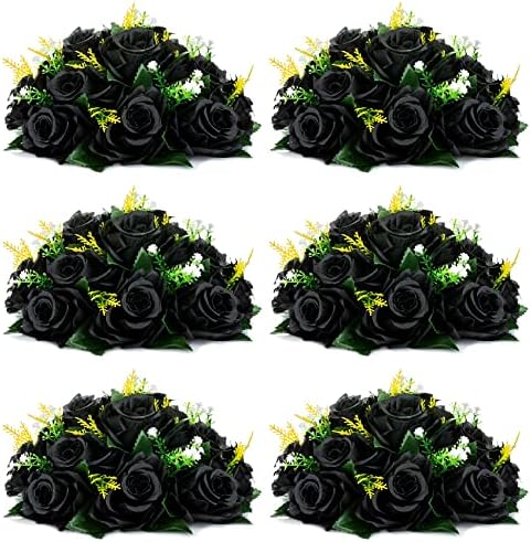 NUPTIO Black Artificial Flowers, Fake Rose Bouquet Arrangement, 6 Pcs by Nuptio