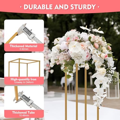 10PCS Wedding Flower Stand, Vases Rack for Birthday Party Decoration Garden Tall Flower Frame Holder for Table Centerpiece Balloon Decor Road Leads Christmas Gift-Gold - Image 3