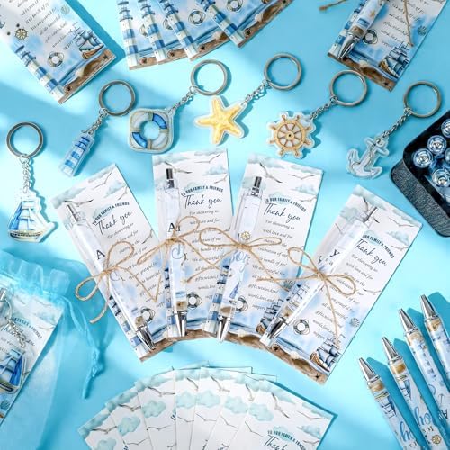 145 Pieces Ahoy It’s a Boy Baby Shower Favors for Guest Nautical Ballpoint Pens and Keychains Gifts Bulk Retractable Baby Shower Pens Gender Reveal Greeting Cards Souvenirs Prizes - Image 4