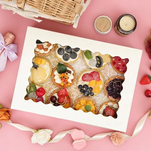 Moretoes 60pcs Bakery Boxes with Window, 14x10x2.5 Inch White Treat Boxes - Image 6