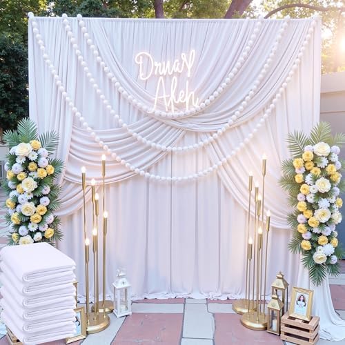30ft x 10ft Wrinkle Free White Backdrop Curtains for Parties Wedding, 6 Panels 5x10ft Silky Soft Polyester Photo Backdrop Drapes for Party Birthday Baby Shower Photography Cloth Background by ENJOYYOURPARTY