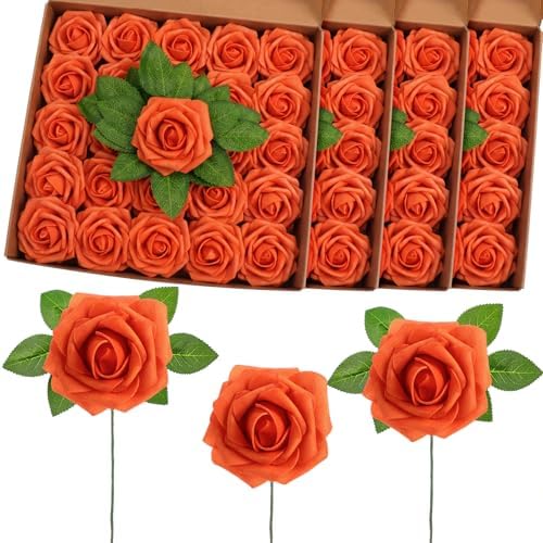 100 Pcs Artificial Rose Flowers, Burnt Orange by Luinabio