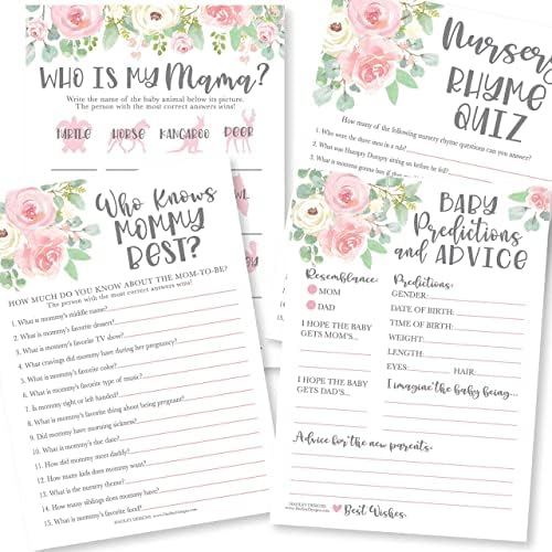 Hadley Designs 50 Floral Who Knows Mommy Best, Baby Prediction and Advice Cards etc., 25 Love or Labor, Boobs Or Baby Butts Gender Reveal-6 Double Sided Cards Baby Shower Funny Games - Image 3