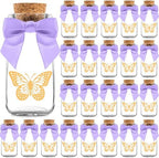 Ethisa Small 24 Pack Butterfly Party Favor Glass Bottles with Ribbons and Stickers - Vintage Baby Shower and Birthday Favors for Guests and Table Centerpieces Decorations - Purple Theme Candy Jar by Ethisa