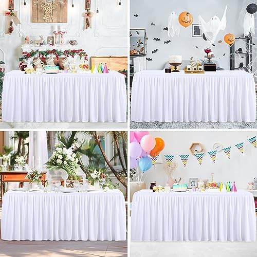 White Polyester Table Clothes for 4 Foot Rectangle Tables, Wrinkle Free Fitted Table Cover 4ft Stretch Tablecloths with Skirt for Parties Weddings Birthday Banquet Baby Shower - Image 7