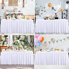 White Polyester Table Clothes for 8 Foot Rectangle Tables, Wrinkle Free Fitted Table Cover 8ft Stretch Tablecloths with Skirt for Parties Weddings Birthday Banquet Baby Shower - Image 7