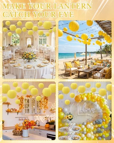 Treela 48 Pcs Paper Lanterns Party Decorations Round, Yellow - Image 6