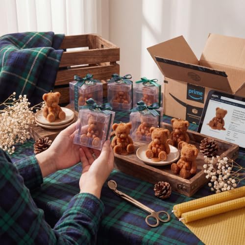 MTLEE 24 Set Tartan Plaid Teddy Bear Candle Favors for Guest We Can Bearly Wait Teddy Bear Baby Shower Favors with Boxes Tartan Plaid Cards Handmade Candles Bulk for Boys Girls Gender Reveal Party - Image 6