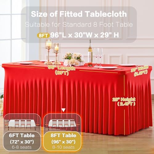 2 Pack Red Table Cloth for 8 Foot Rectangle Tables Spandex Fitted Tablecloth 8ft Stretch Table Covers Skirt Red Banquet Tablecloths Wrinkle Free Tablecloth for Party Wedding Birthday Event - Image 7
