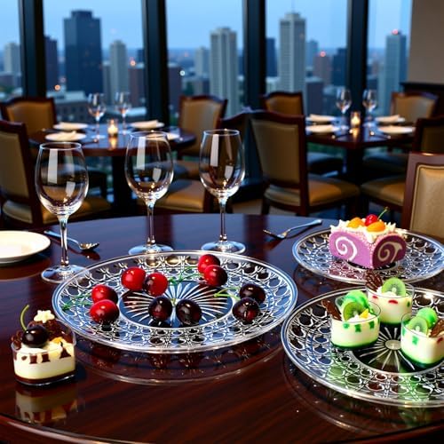 10 Pcs Round Plastic Serving Platters Bulk Clear Plastic Tray Acrylic Crystal Flan Plates Diamond Embossed Dinnerware for Party Food Cake Cookie Fruits Birthday Wedding Supplies(11.8 Inch) - Image 6