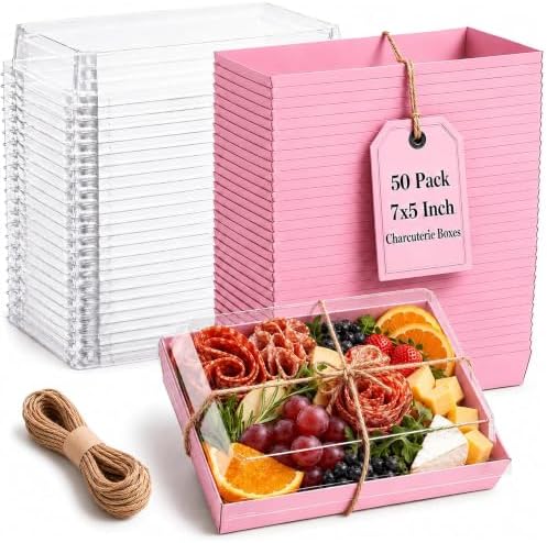 50 Pack 7x5in Charcuterie Board Boxes with Clear Lids, Paper Containers by Leafiew