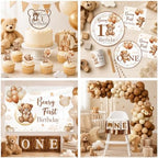 Beary First Birthday Decorations,Teddy Bear Birthday Decorations Set for First Birthday Theme Boy With Backdrop, Balloons, One High Chair Banner,Plates,Napkins,Cake Toppers,272pcs - Image 5