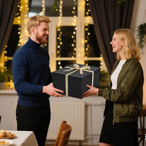 UoeRing 2Pcs Black Extra Large gift box with lids 16.5×13×8 Inches gift boxes for presents,Birthday Box (include Ribbon, Paper Shred Filler Gift Card & Envelopes) - Image 7