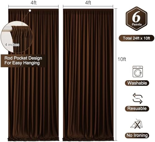 Dark Brown Backdrop Curtains-Wrinkle-Free Polyester Photography Drapes Party Curtain Background for Baby Shower Wedding Decorations- 24 X10FT - Image 2